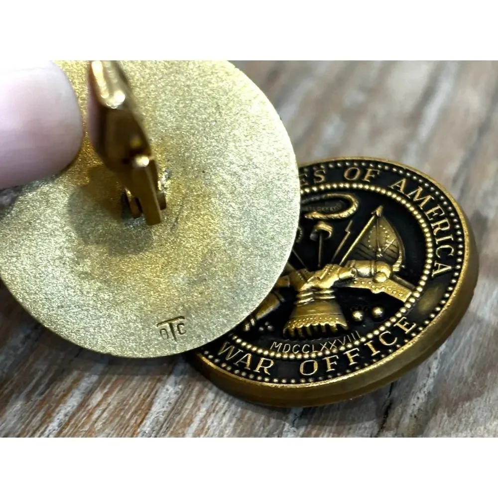 Vintage United States War Office Seal Cufflinks Gold Tone Black Military Style